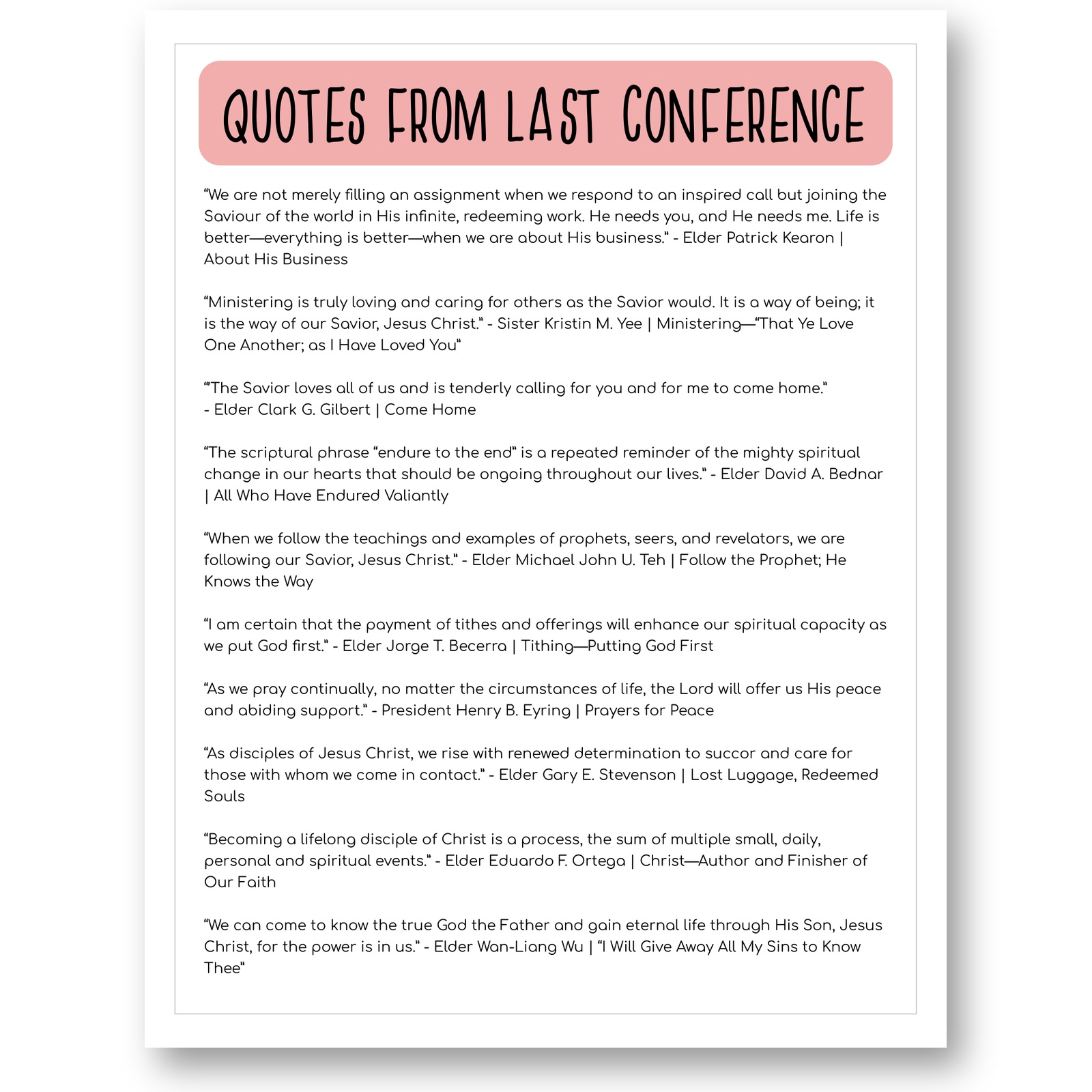 Quotes from the previous General Conference printable page one
