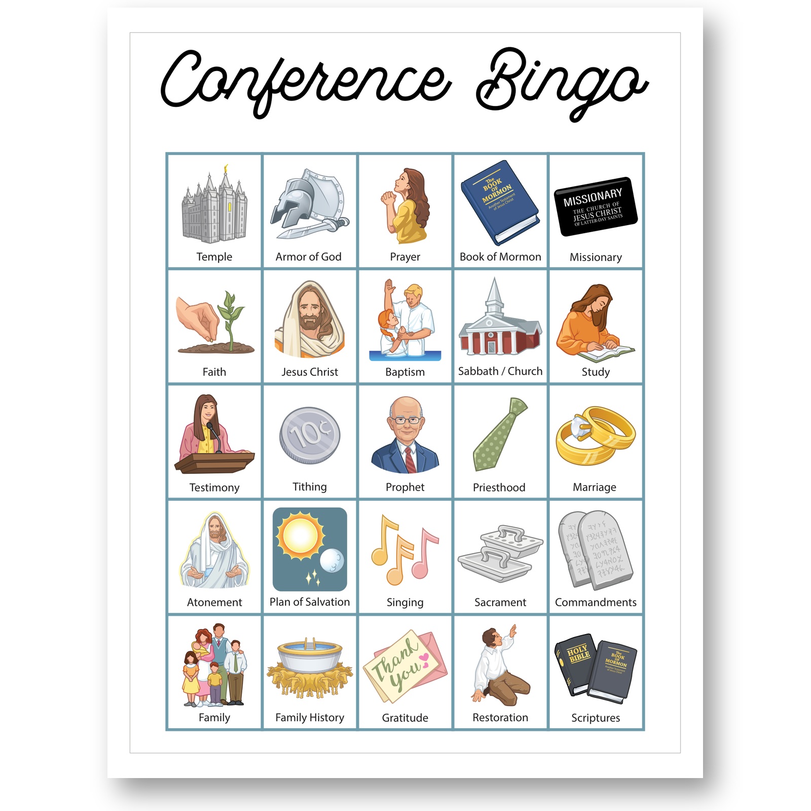 General Conference bingo printable card two