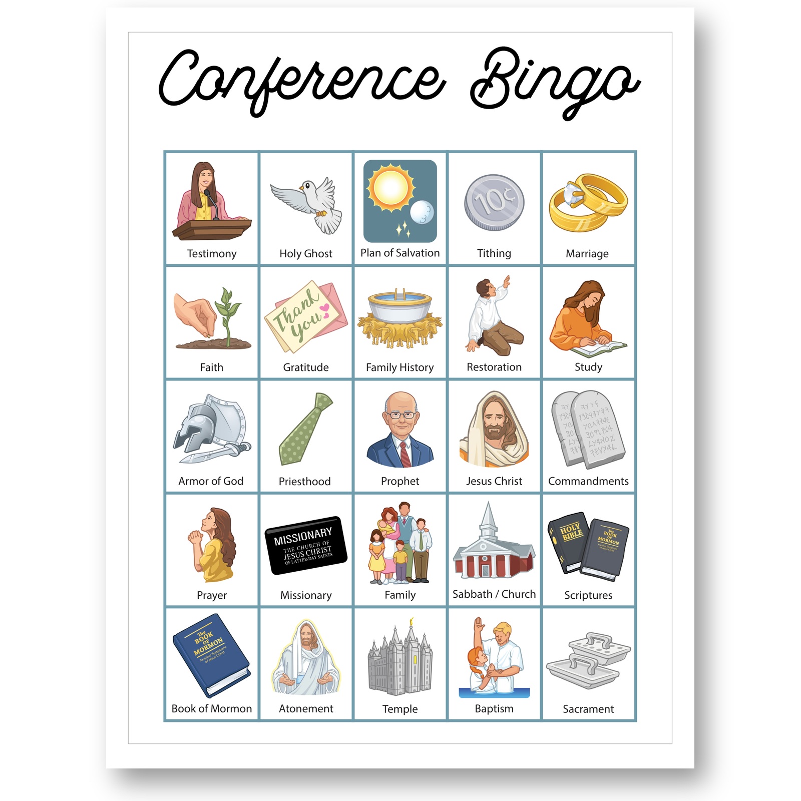 General Conference bingo printable card four