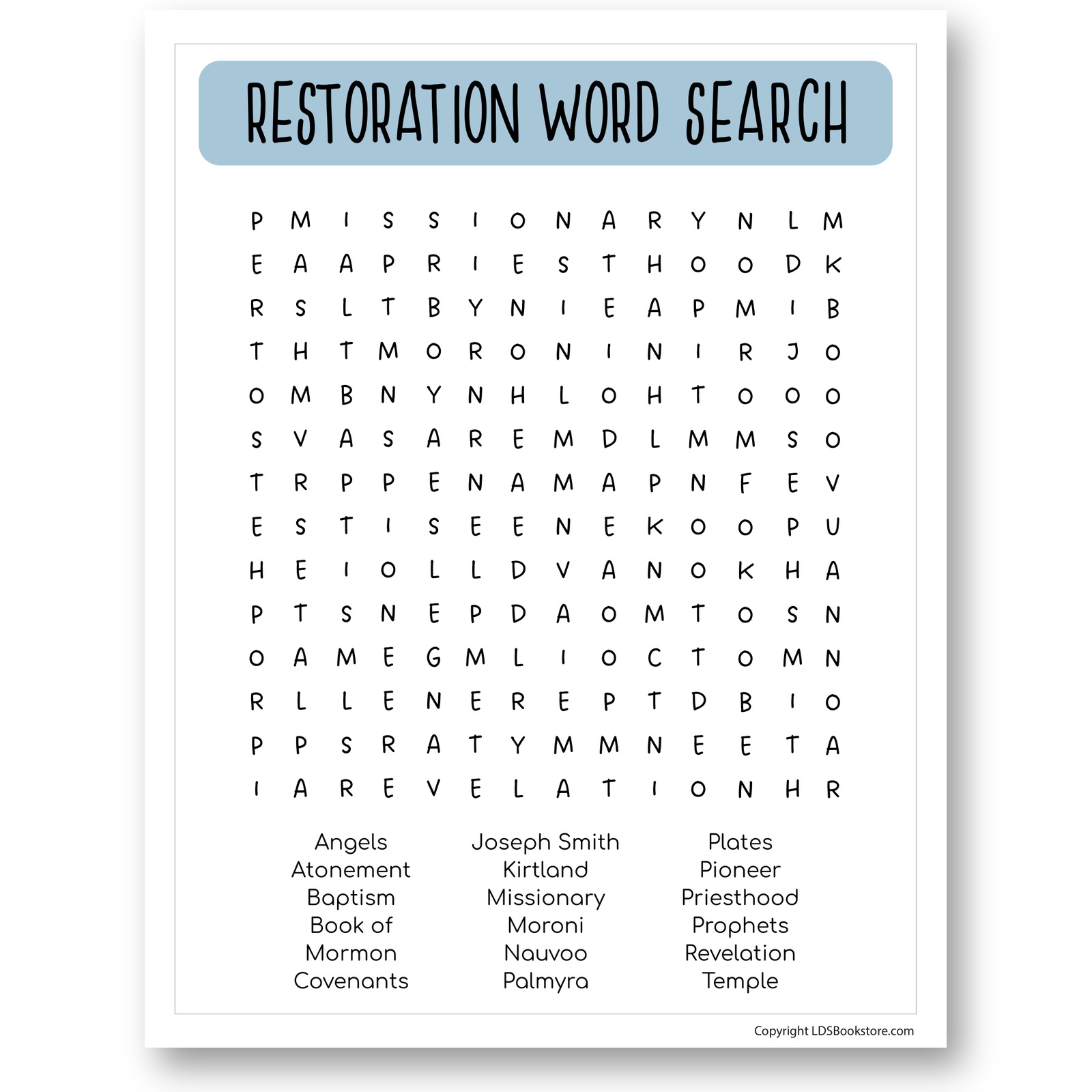 Restoration word search General Conference printable