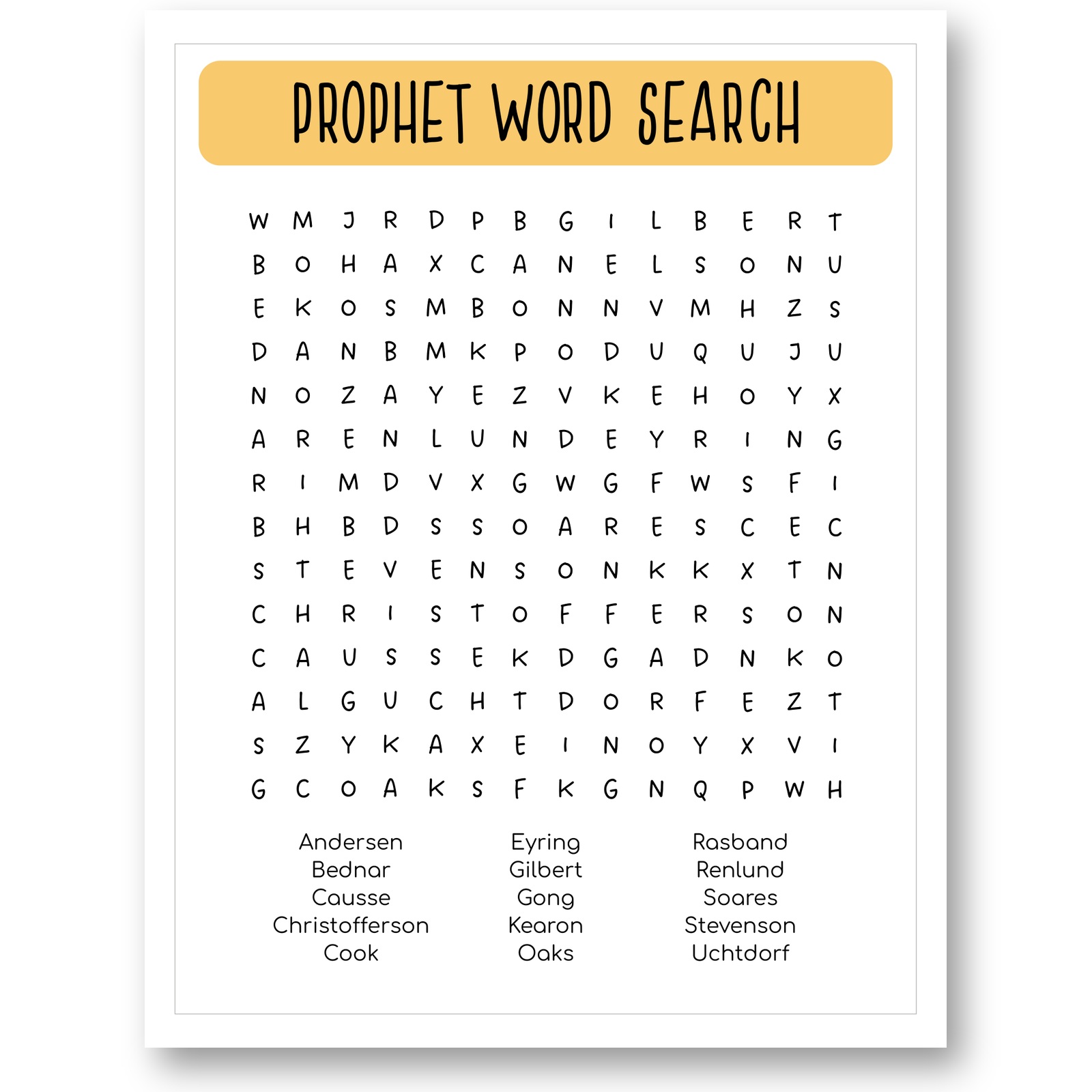 Prophet and apostle word search printable