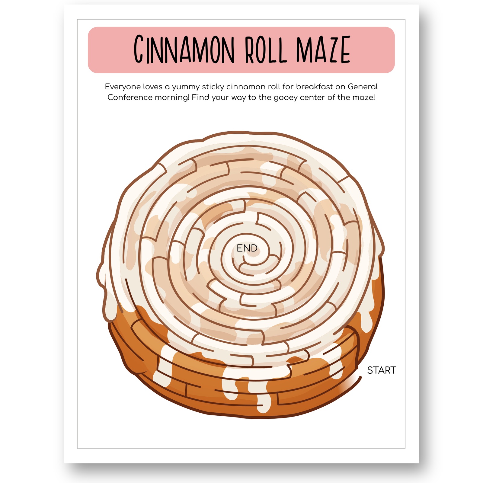 General Conference cinnamon roll maze printable