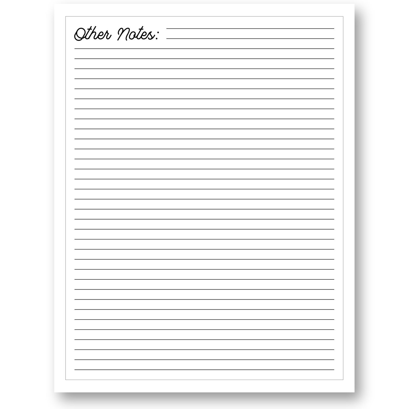 Blank General Conference notes printable page two
