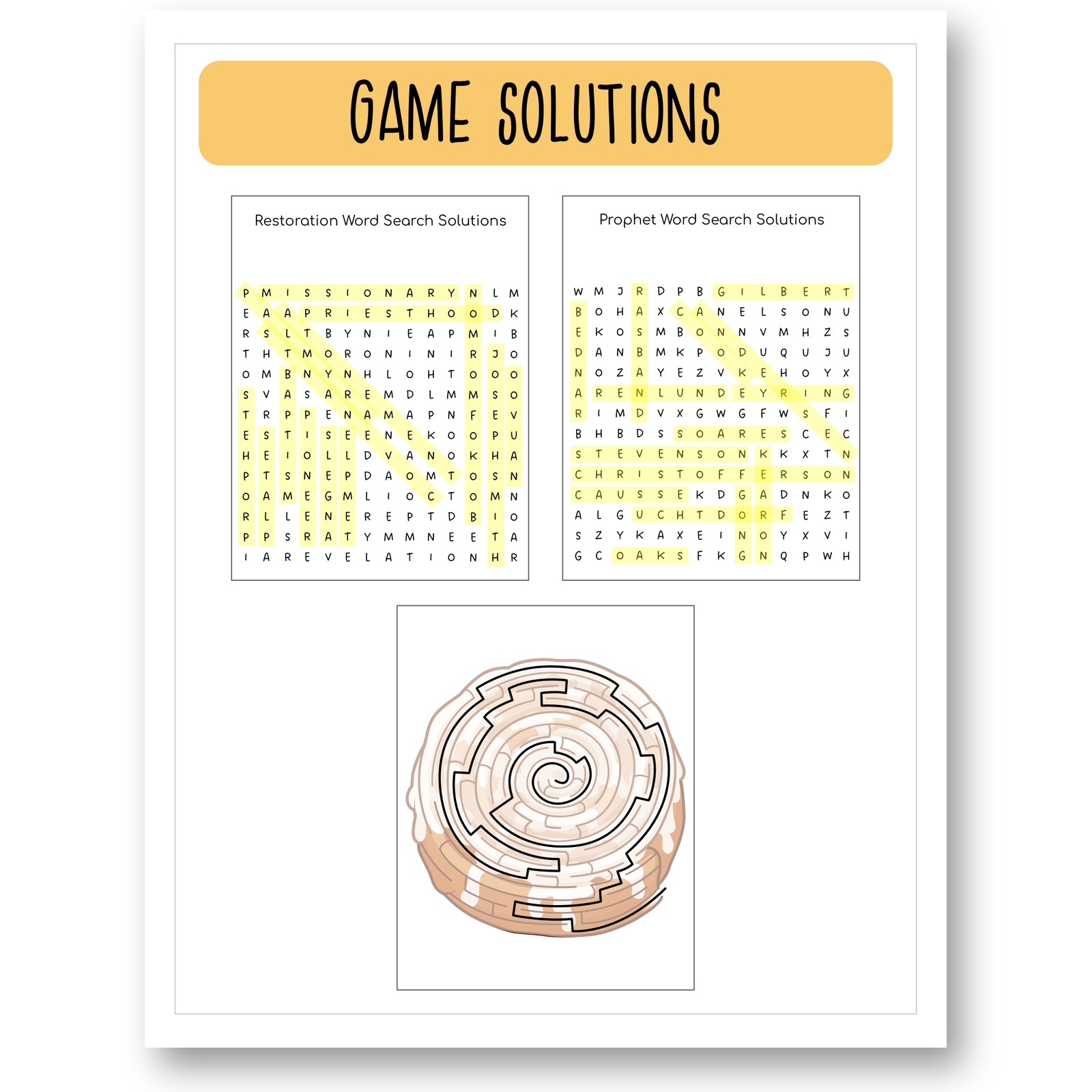 General Conference word search and maze solutions