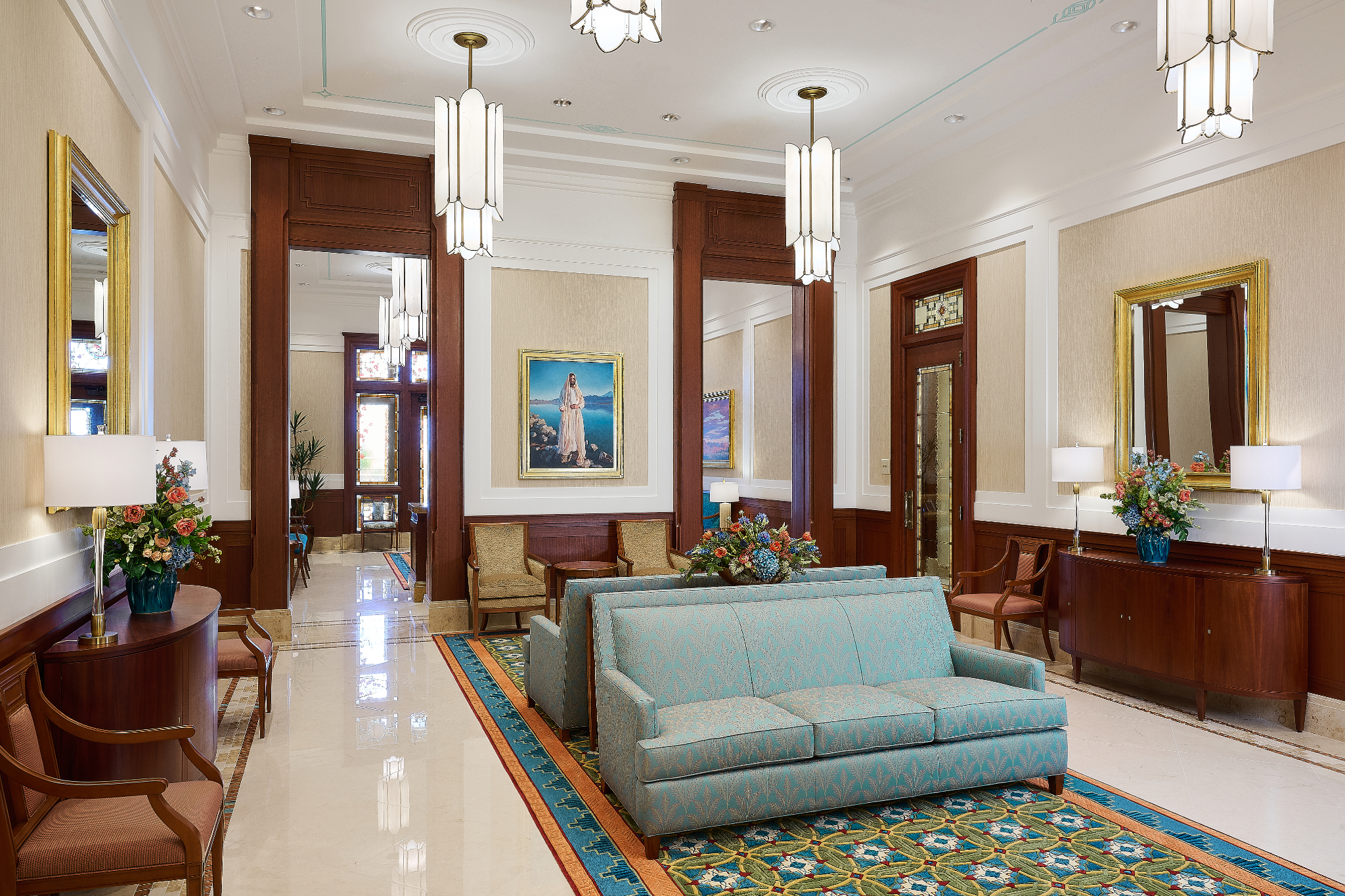A waiting area inside the Farmington New Mexico Temple.